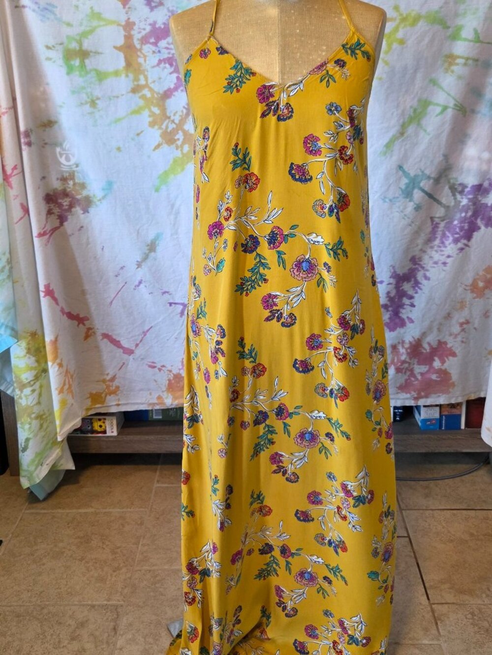 Yellow Floral-Print Cami Cross Strap Maxi Dress from Old Navy